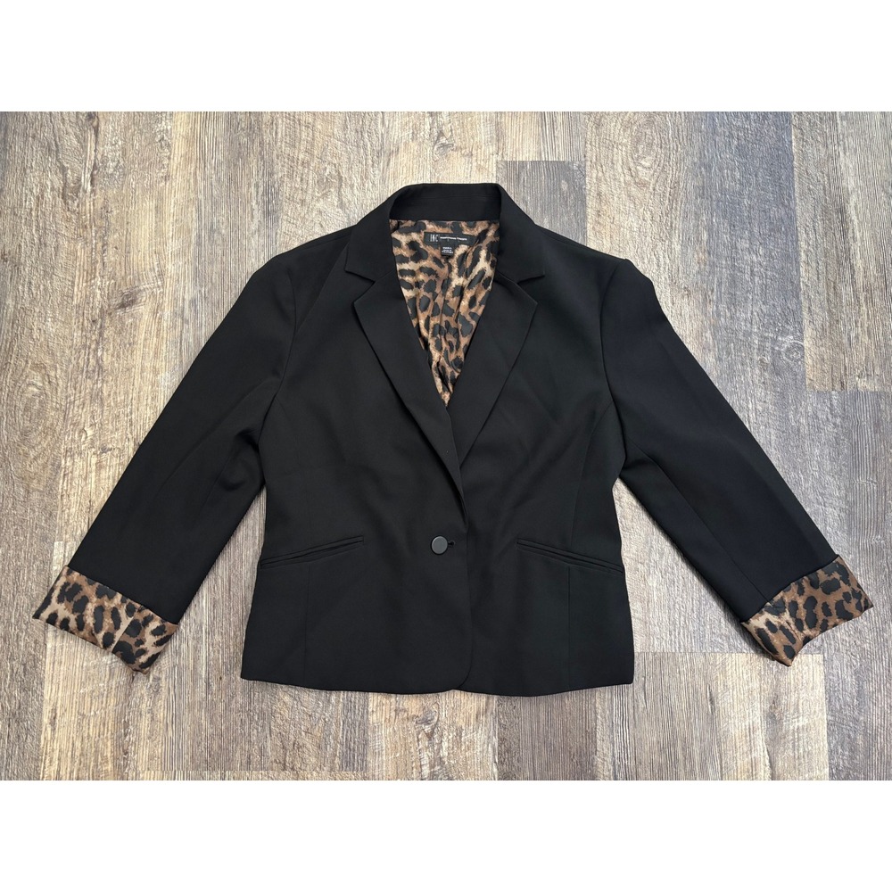 INC International‎ Concepts Womens Black Leopard Print Cuffed Blazer Small